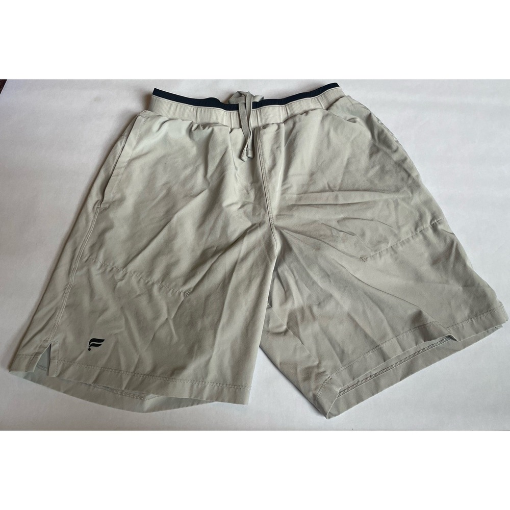 Fabletics Men's Lined Shorts Performance Gym Logo Pockets Cream Sz S